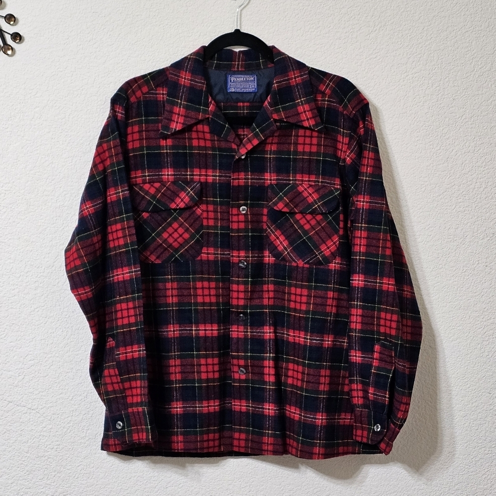 Vtg Pendleton Shirt Mens M Plaid Long Sleeve Flannel Button Up 100% Virgin Wool